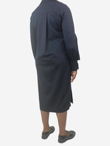 Bamford Navy blue wool midi shirt dress - size UK 12