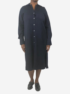 Bamford Navy blue wool midi shirt dress - size UK 12