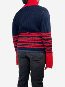 Moncler Navy blue and red ribbed high-neck jumper - size L