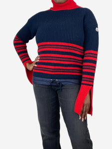 Moncler Navy blue and red ribbed high-neck jumper - size L