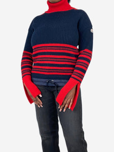 Moncler Navy blue and red ribbed high-neck jumper - size L