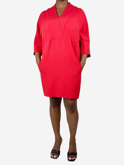 Red V-neck midi dress - size UK 16 Dresses Escada 