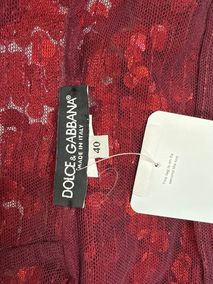 Red sequin high neck long-sleeved top - size UK 8 Tops Dolce & Gabbana 