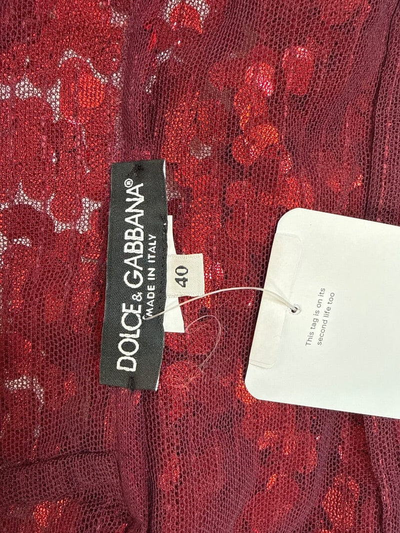 Red sequin high neck long-sleeved top - size UK 8 Tops Dolce & Gabbana 