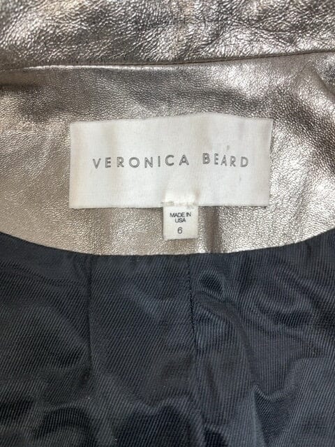 Silver metallic leather biker jacket - size UK 10 Coats & Jackets Veronica Beard 