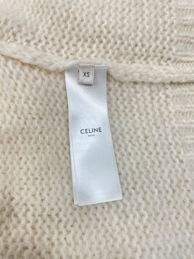 Cream Triomphe pointelle alpaca crew neck jumper - size XS Knitwear Celine 