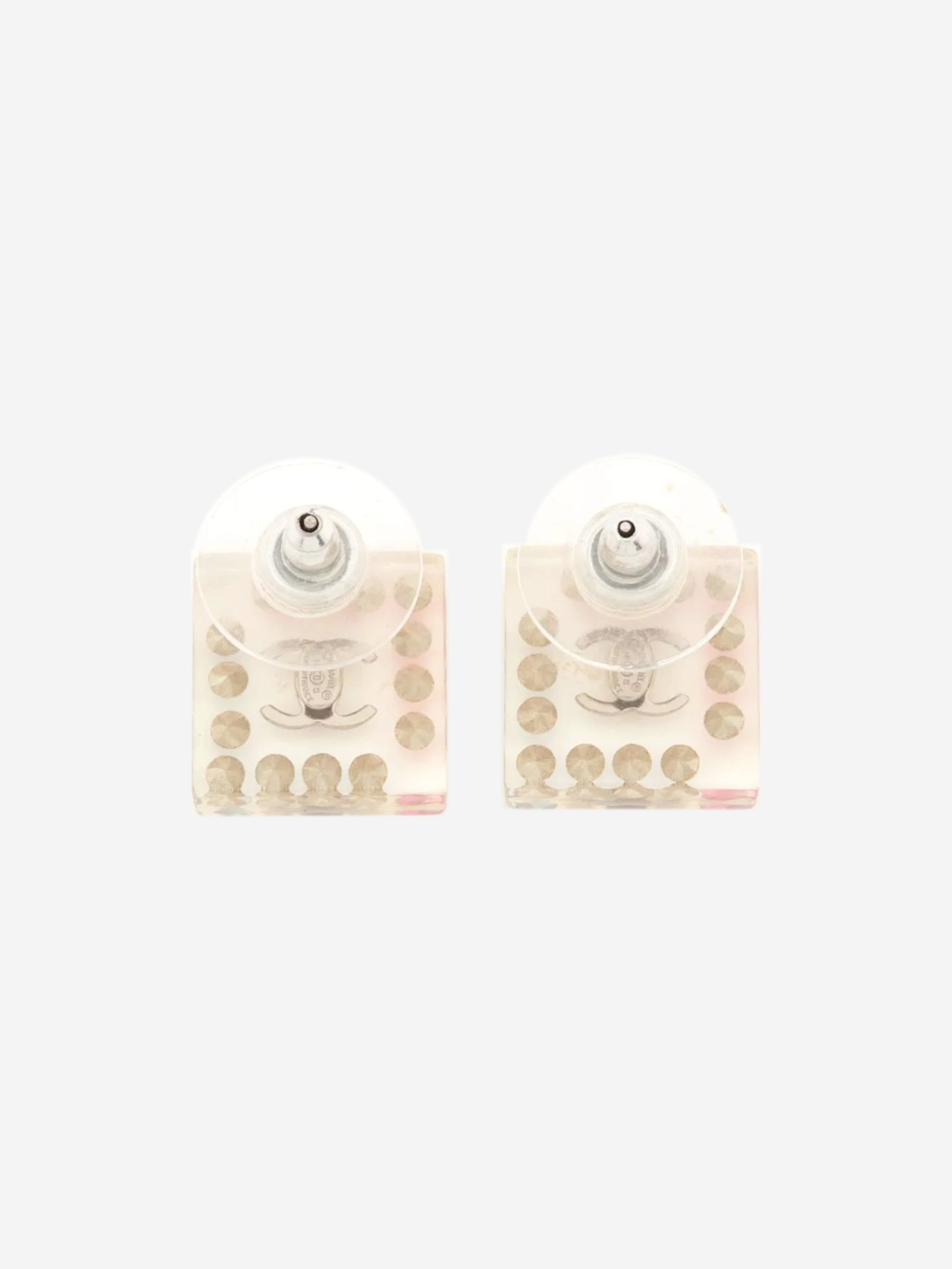 Clear lucite rhinestone square earrings Earrings Chanel 