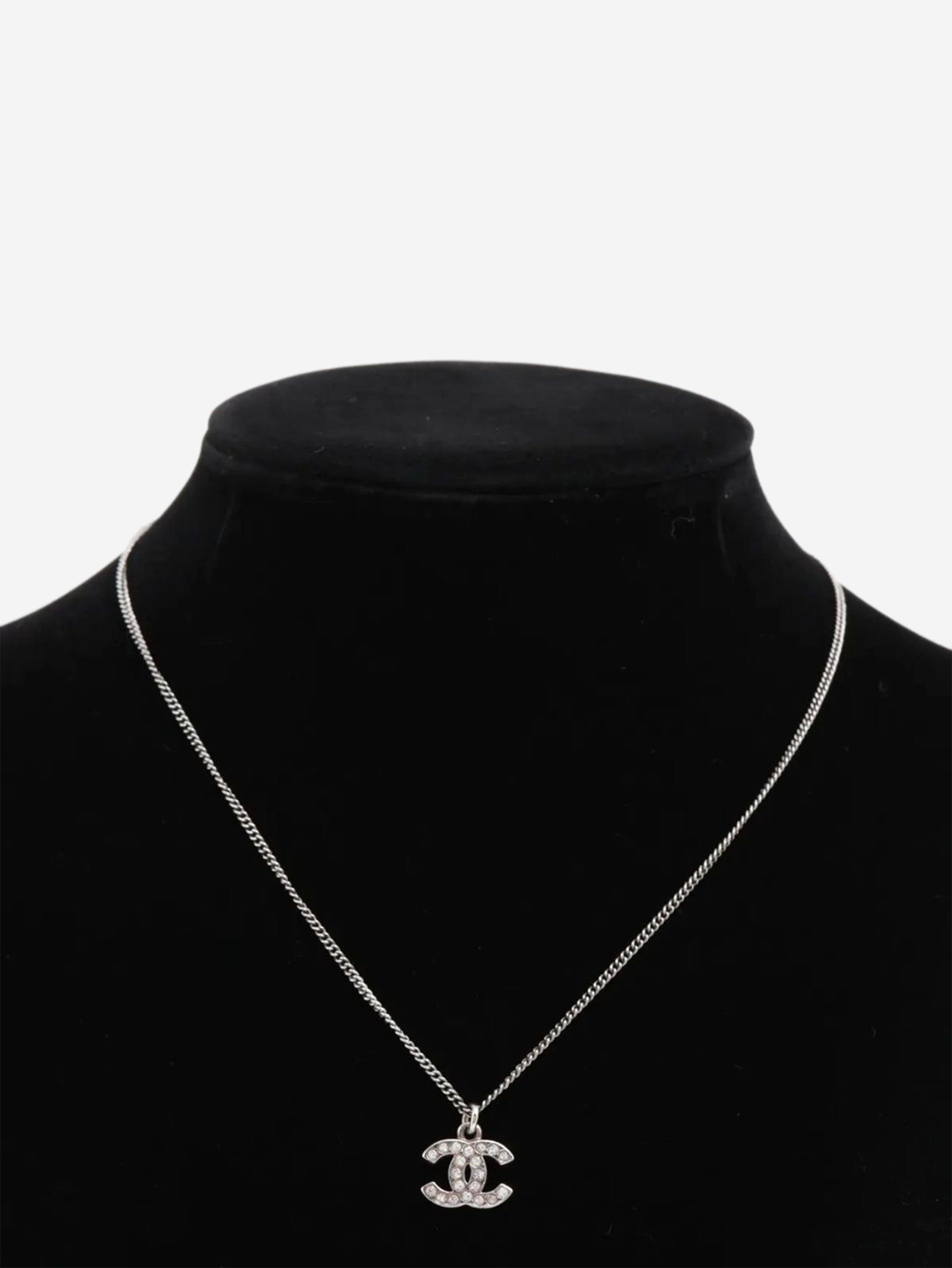 Silver Coco Mark 08V rhinestone necklace Necklaces Chanel 