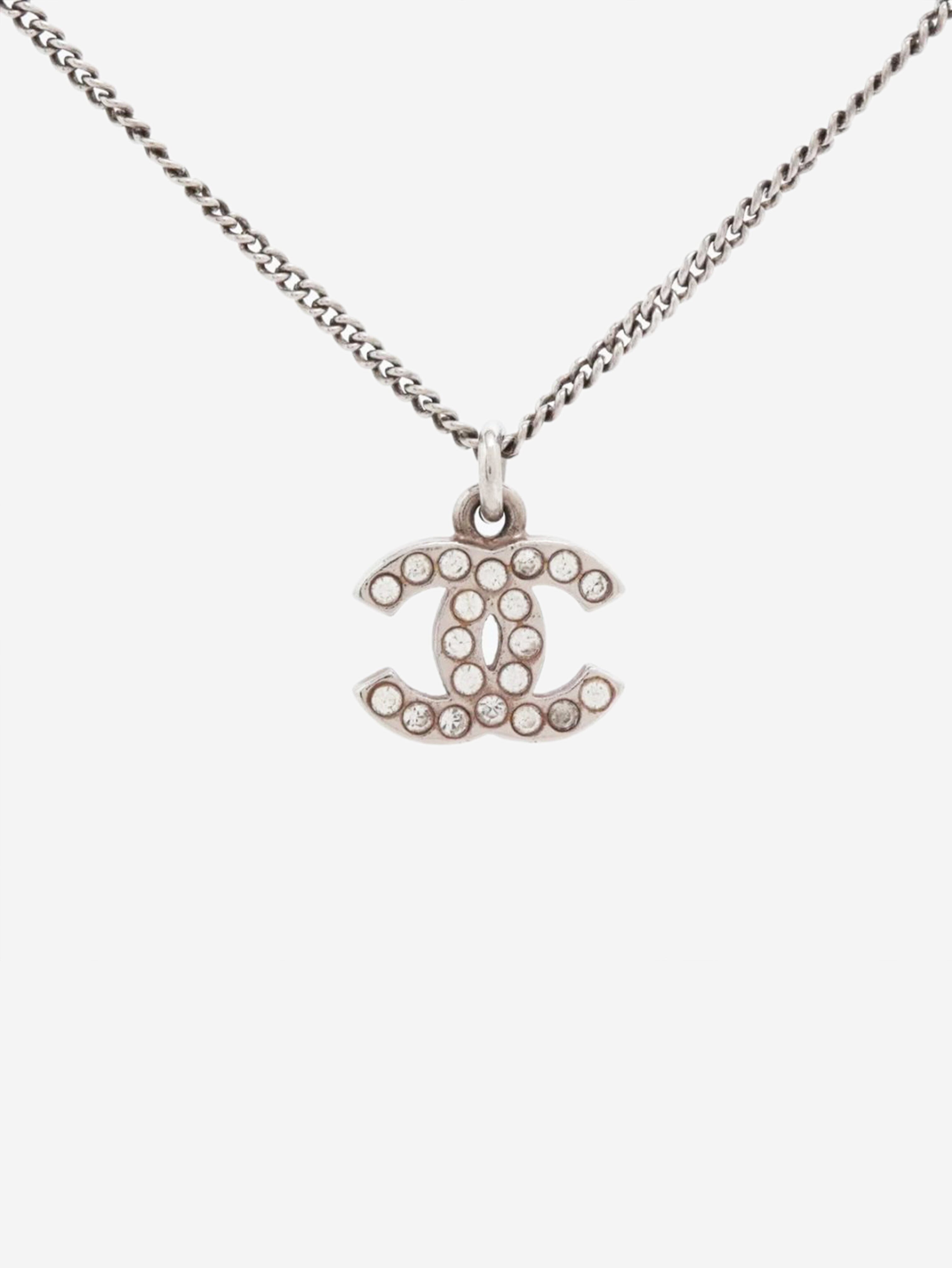 Silver Coco Mark 08V rhinestone necklace Necklaces Chanel 