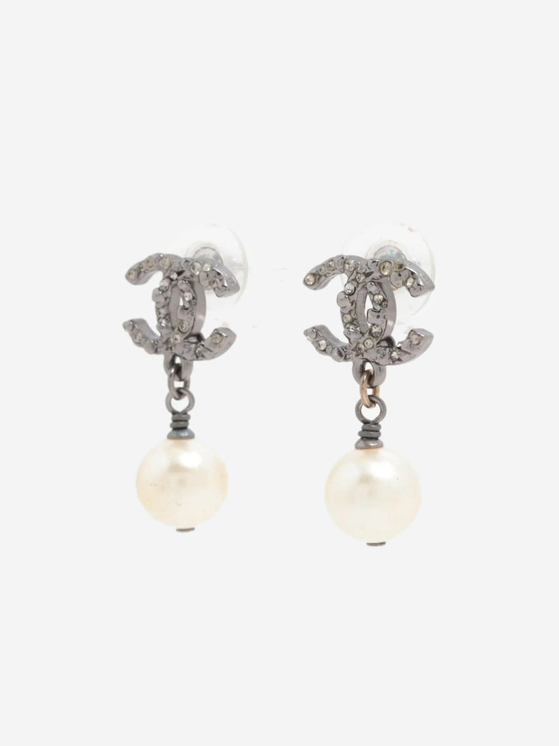 Silver rhinestone and faux pearl earrings Earrings Chanel 