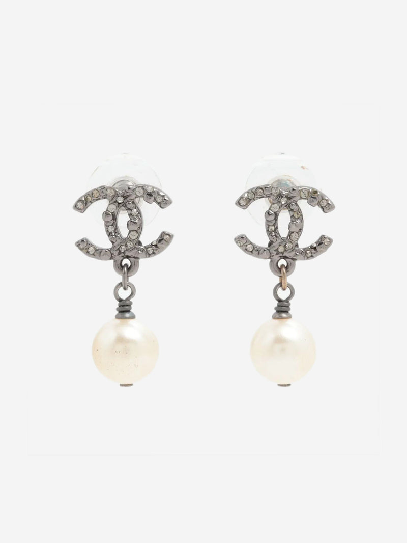 Silver rhinestone and faux pearl earrings Earrings Chanel 