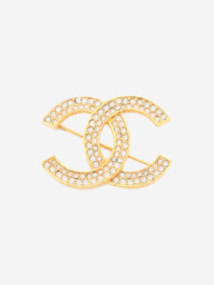 Gold rhinestone CC brooch