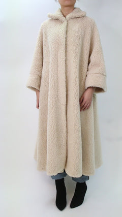 Neutral faux-sheepskin coat - size UK 10