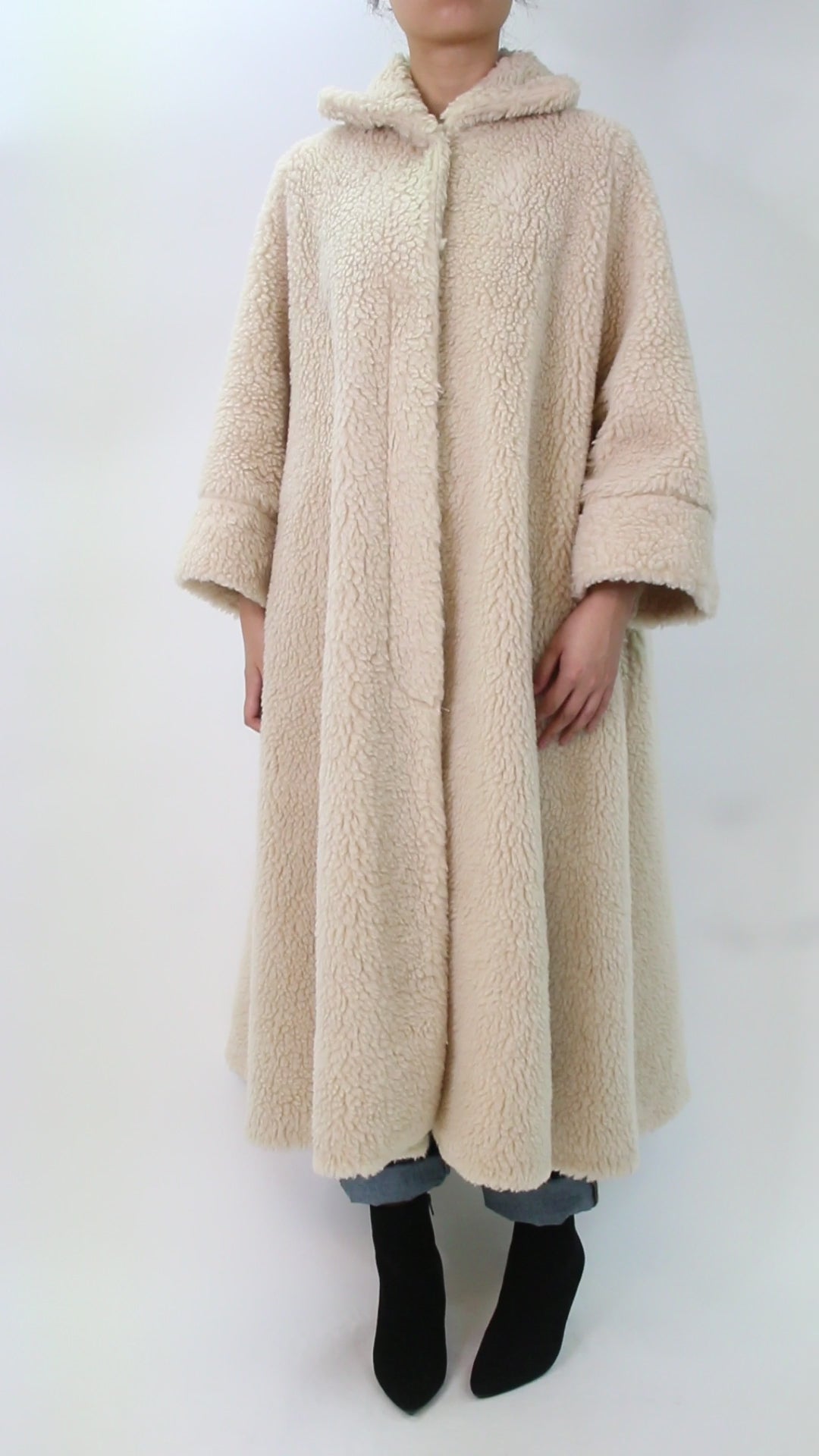 Neutral faux-sheepskin coat - size UK 10