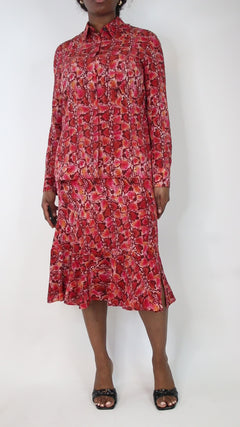 Red snake print shirt and skirt set - size UK 12