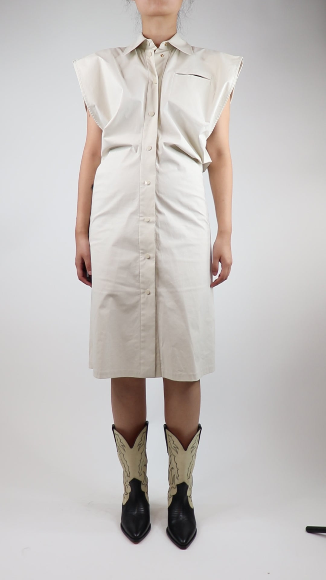 Ivory sleeveless knee-length shirt dress - size UK 10