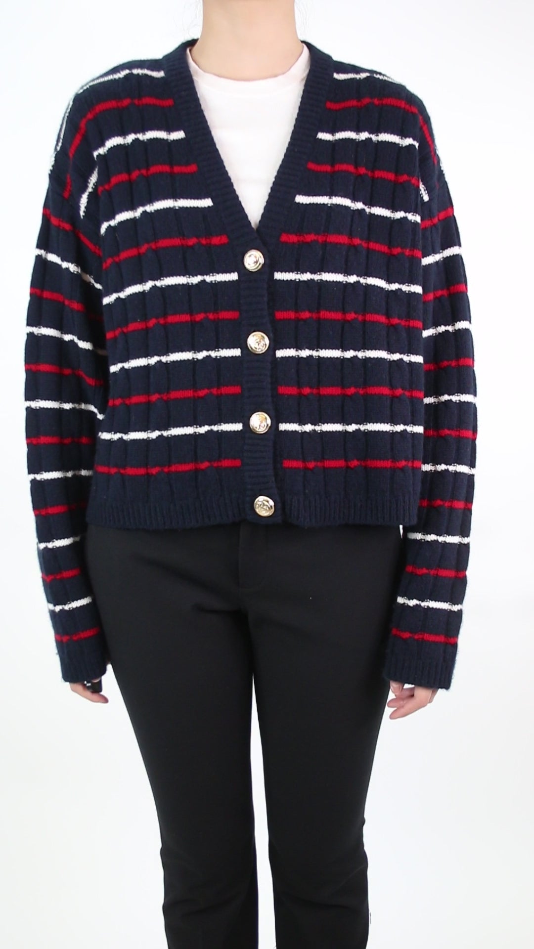 Navy striped cardigan - size IT 38