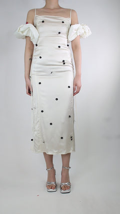 Cream puff-sleeved midi dress - size UK 8