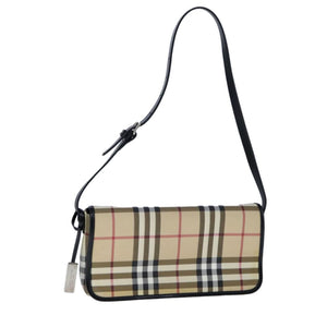 Burberry BURBERRY Nova Check Shoulder Bag PVC Leather Beige Black Auth 107543