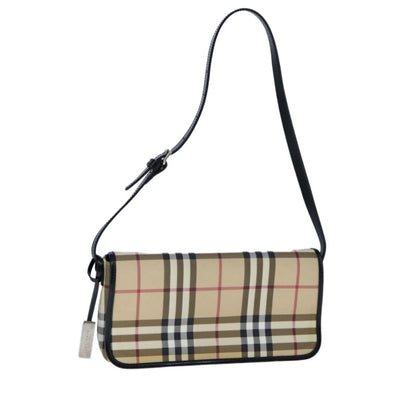 BURBERRY Nova Check Shoulder Bag PVC Leather Beige Black Auth 107543 Burberry 