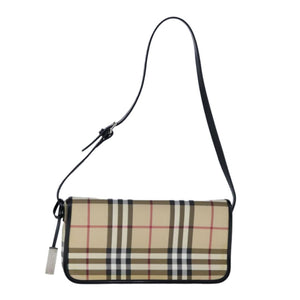 Burberry BURBERRY Nova Check Shoulder Bag PVC Leather Beige Black Auth 107543
