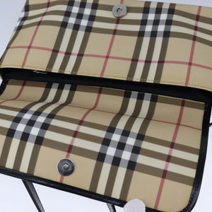 Burberry BURBERRY Nova Check Shoulder Bag PVC Leather Beige Black Auth 107543