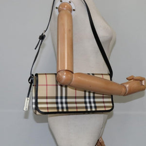 Burberry BURBERRY Nova Check Shoulder Bag PVC Leather Beige Black Auth 107543