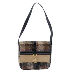 Burberry BURBERRY Nova Check Shoulder Bag Wool Leather Beige Black gold Auth 109097