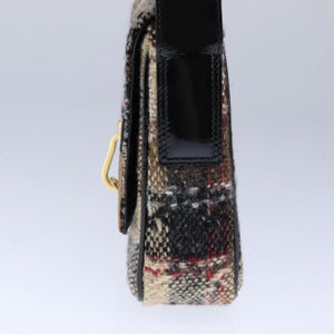 Burberry BURBERRY Nova Check Shoulder Bag Wool Leather Beige Black gold Auth 109097