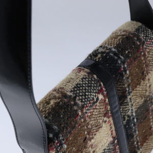 Burberry BURBERRY Nova Check Shoulder Bag Wool Leather Beige Black gold Auth 109097