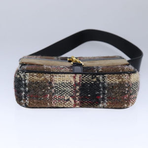 Burberry BURBERRY Nova Check Shoulder Bag Wool Leather Beige Black gold Auth 109097