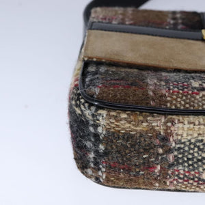 Burberry BURBERRY Nova Check Shoulder Bag Wool Leather Beige Black gold Auth 109097