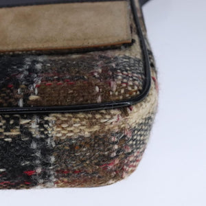 Burberry BURBERRY Nova Check Shoulder Bag Wool Leather Beige Black gold Auth 109097