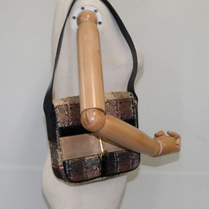 Burberry BURBERRY Nova Check Shoulder Bag Wool Leather Beige Black gold Auth 109097