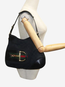 Gucci Black GG Canvas Web Sherry Line Horsebit shoulder bag