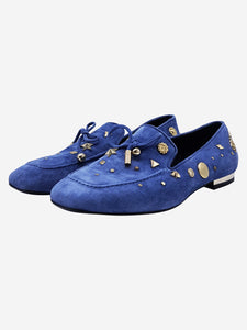 Roger Vivier Blue suede shoes with gold metal details - size EU 38.5