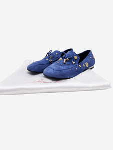 Roger Vivier Blue suede shoes with gold metal details - size EU 38.5