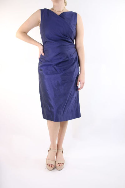 Blue sleeveless V-neck pleated dress - size UK 14 Dresses Max Mara