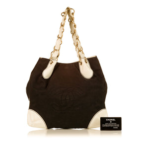 Chanel Brown CC canvas tote Bag