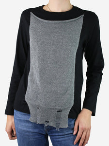 Yohji Yamamoto Black long-sleeved top with knit overlay - Brand size 2