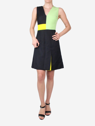 Black neon details sleeveless v-neck dress - size UK 8 Dresses Roksanda