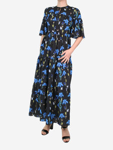 Borgo De Nor Black floral midi dress - size UK 10