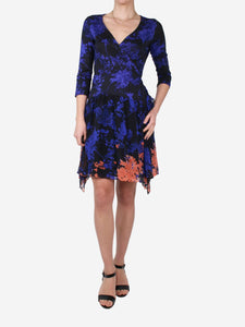 Diane Von Furstenberg Black silk floral wrap dress - size US 6