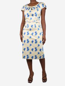 Samantha Sung Yellow floral dress with belt - size US 10