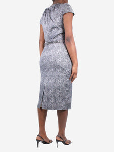 Samantha Sung Grey printed dress with belt - size US 10