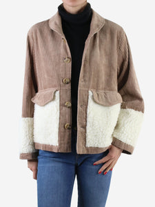 The West Village Neutral corduroy faux-sheepskin trim jacket- size M
