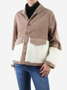 The West Village Neutral corduroy faux-sheepskin trim jacket- size M