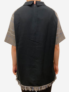 Phillip Lim Black short sleeves checked frinch blouse - size UK 10