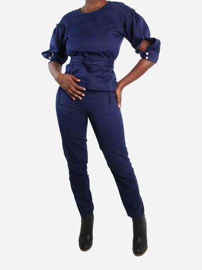 Blue long-sleeved top and trousers set with belt - size UK 8 Sets Anna Mason 