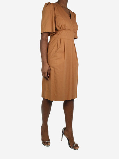 Brown short-sleeved v-neck dress - size FR 40 Dresses Chloe 